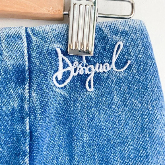 NWT Desigual Tropical Palm Print Blue White Denim Mini Skirt 26 - Picture 7 of 8